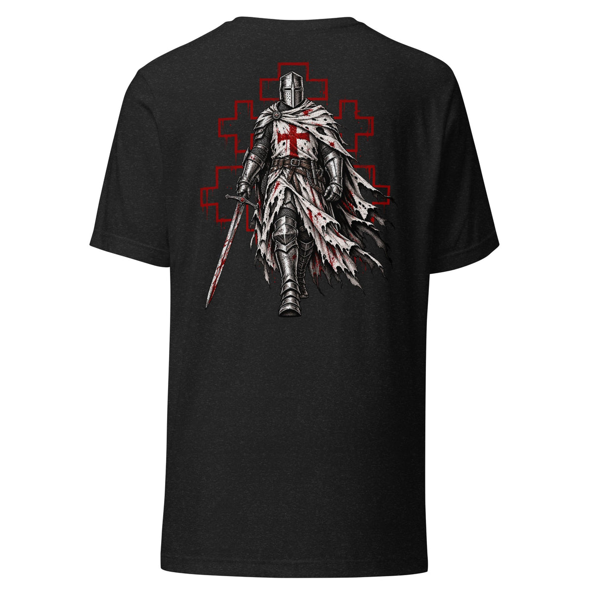 Isaiah 6:8 Crusader Tee, back print of a crusader knight walking forward