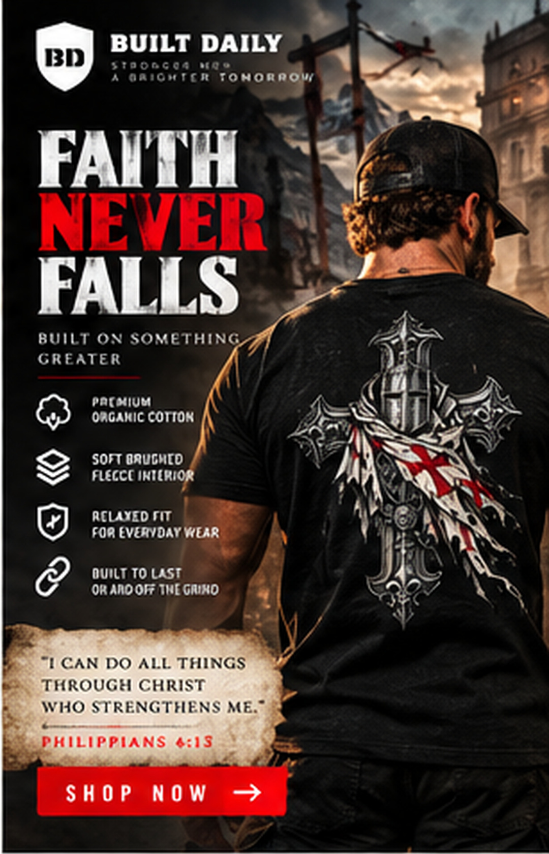 Galatians 6:14 Knight's Cross Tee: Faith never falls