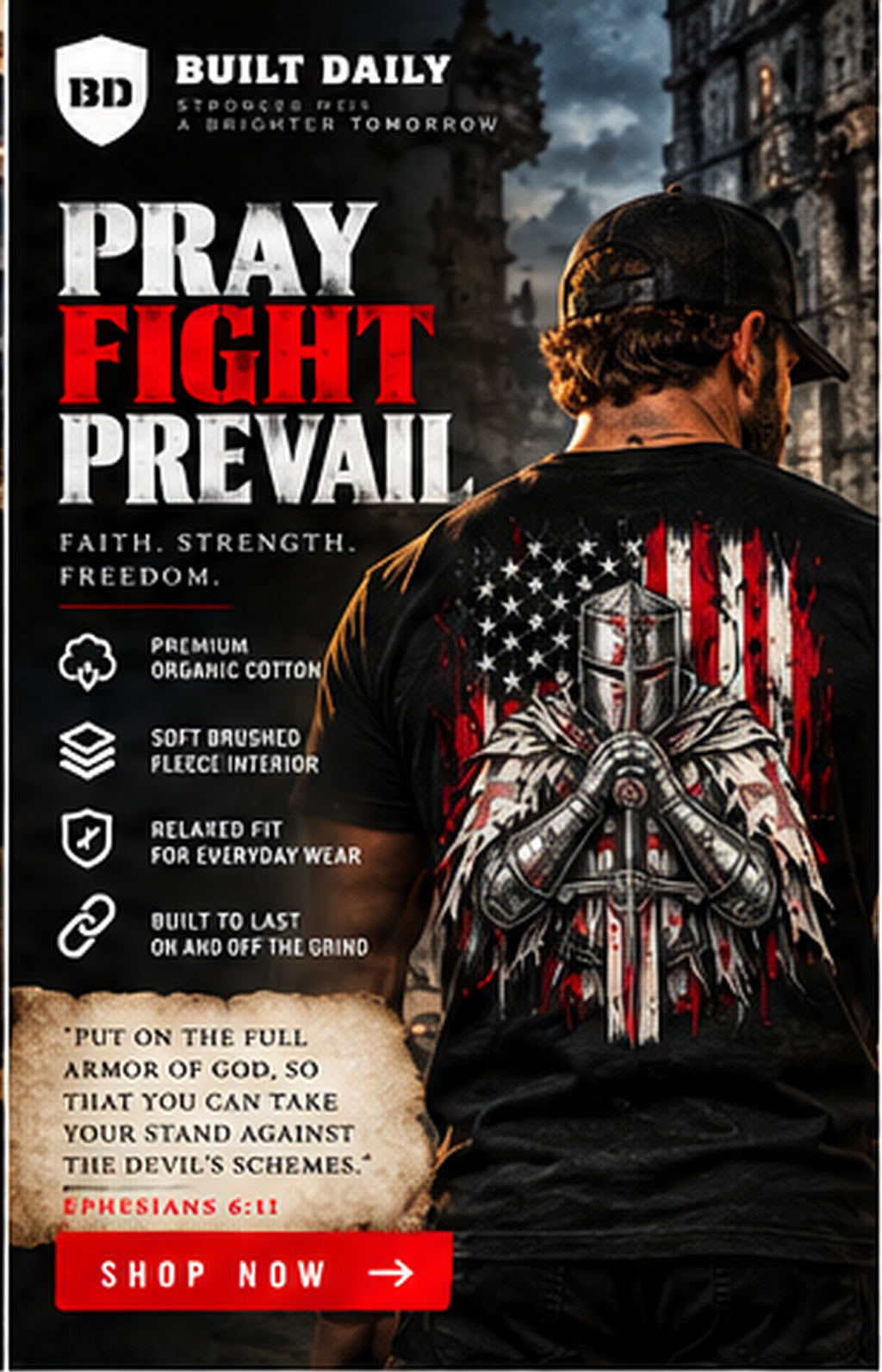 Psalm 33:12 One Nation Under God Knight Tee: Pray, fight, prevail