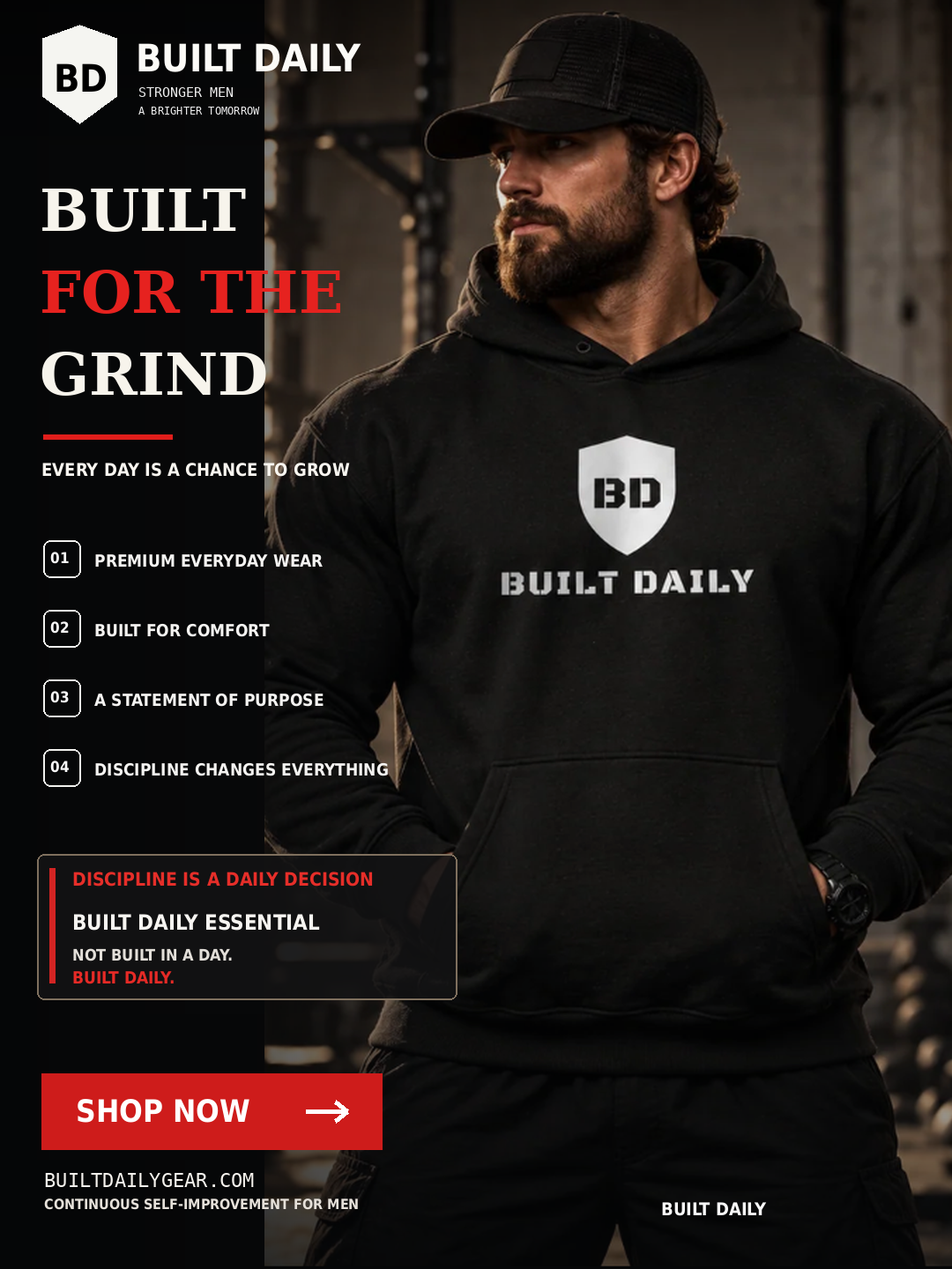 Built Daily Shield Hoodie: Built for the grind