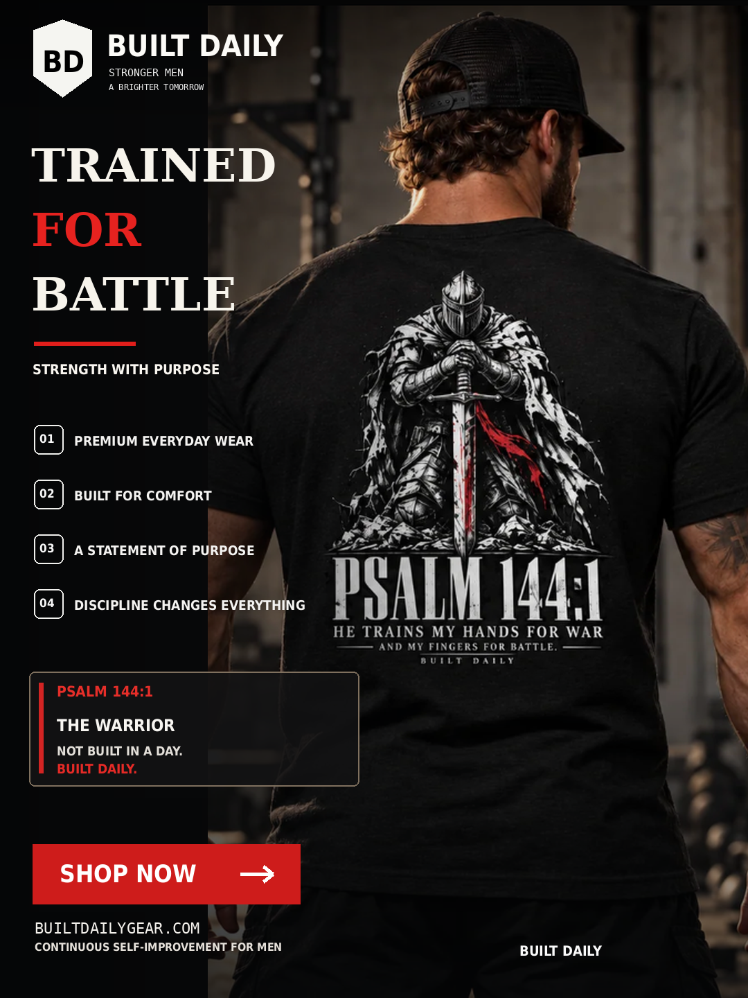 Psalm 144:1 Kneeling Knight Tee: Trained for battle