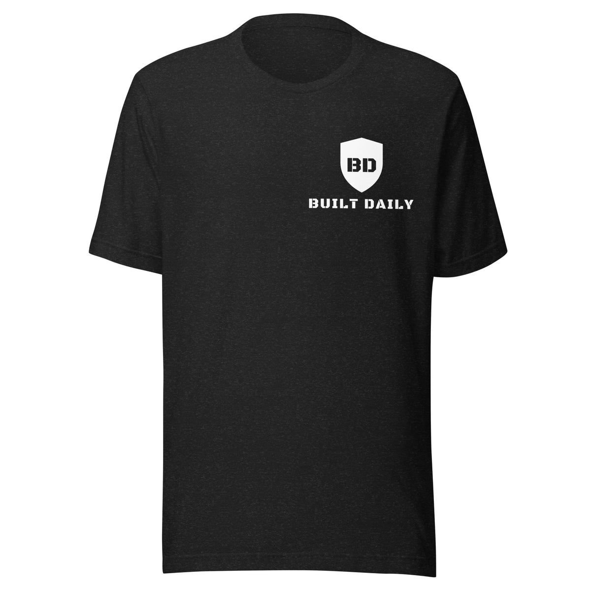 Black Built Daily Shield Tee with the white Built Daily shield logo