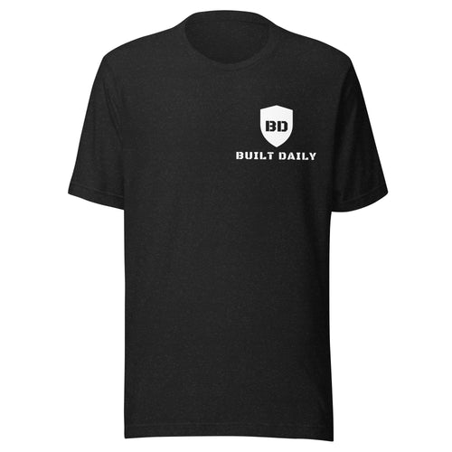Black Built Daily Shield Tee with the white Built Daily shield logo